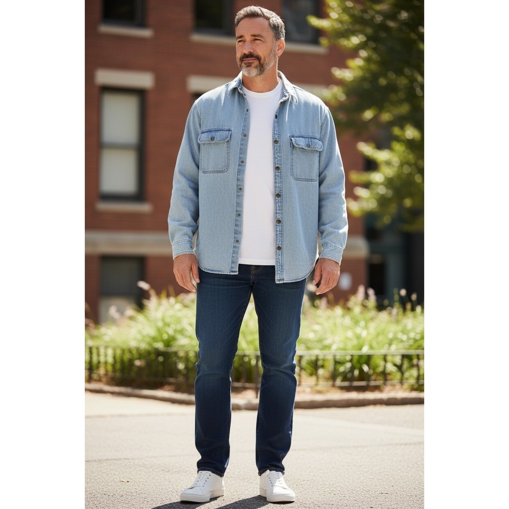 Ivy Crew Explorer Denim Shirt Jacket Mens Light Wash Fleece Lined Blue Size M